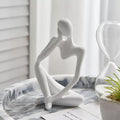Modern Resin Art Sculpture of Abstract Thinker in White, Black, Gold
