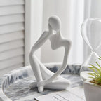 Modern Resin Art Sculpture of Abstract Thinker in White, Black, Gold