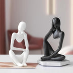 Modern Resin Art Sculpture of Abstract Thinker in White, Black, Gold