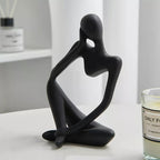 Modern Resin Art Sculpture of Abstract Thinker in White, Black, Gold