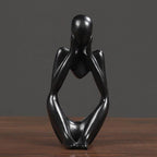 Modern Resin Art Sculpture of Abstract Thinker in White, Black, Gold
