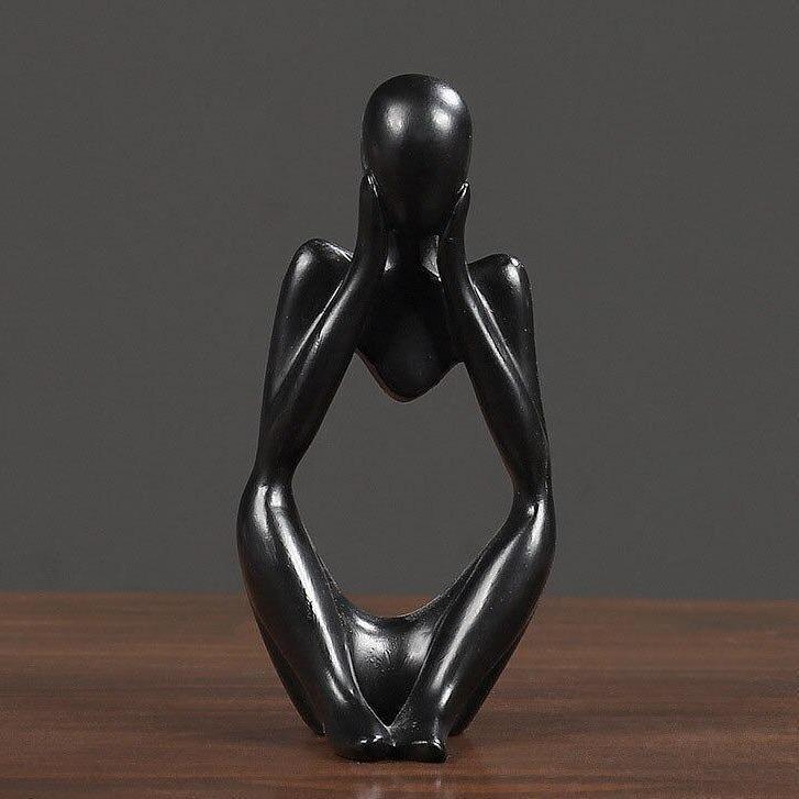 Modern Resin Art Sculpture of Abstract Thinker in White, Black, Gold