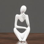 Modern Resin Art Sculpture of Abstract Thinker in White, Black, Gold