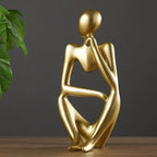 Modern Resin Art Sculpture of Abstract Thinker in White, Black, Gold