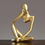Modern Resin Art Sculpture of Abstract Thinker in White, Black, Gold