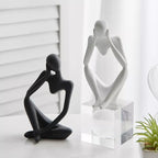 Modern Resin Art Sculpture of Abstract Thinker in White, Black, Gold