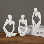 Modern Resin Art Sculpture of Abstract Thinker in White, Black, Gold