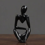 Modern Resin Art Sculpture of Abstract Thinker in White, Black, Gold