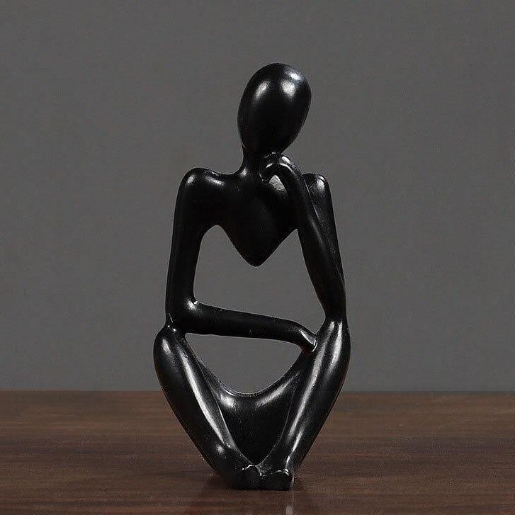Modern Resin Art Sculpture of Abstract Thinker in White, Black, Gold