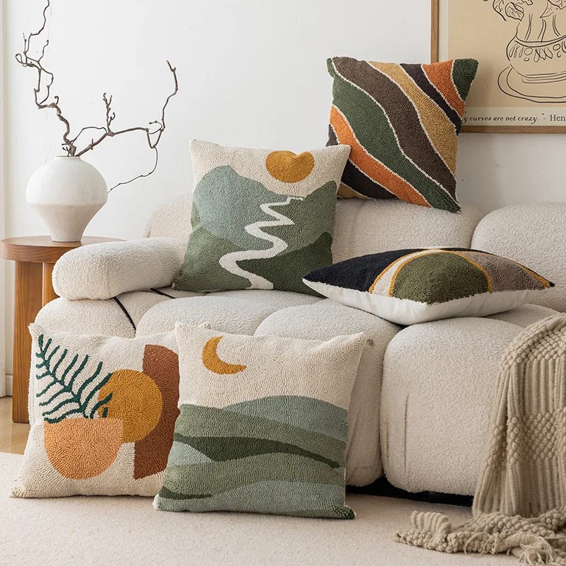 Soft Velvet Cushion Cover with Modern Landscape Pattern – Abstract Tufted