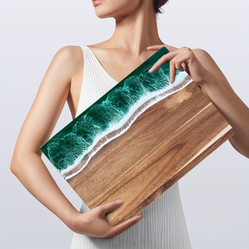SerenityWave Acacia Wood Serving Board with Ocean-Inspired Design