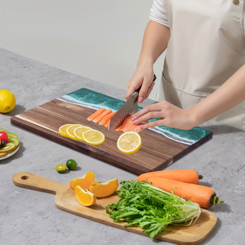 SerenityWave Acacia Wood Serving Board with Ocean-Inspired Design