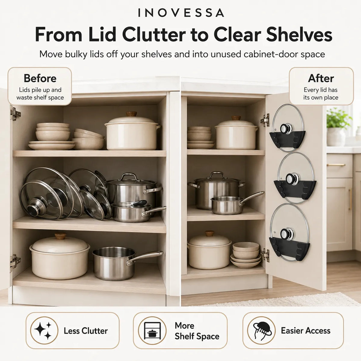 Space-Saving Pot Lid Organizers for Cabinets