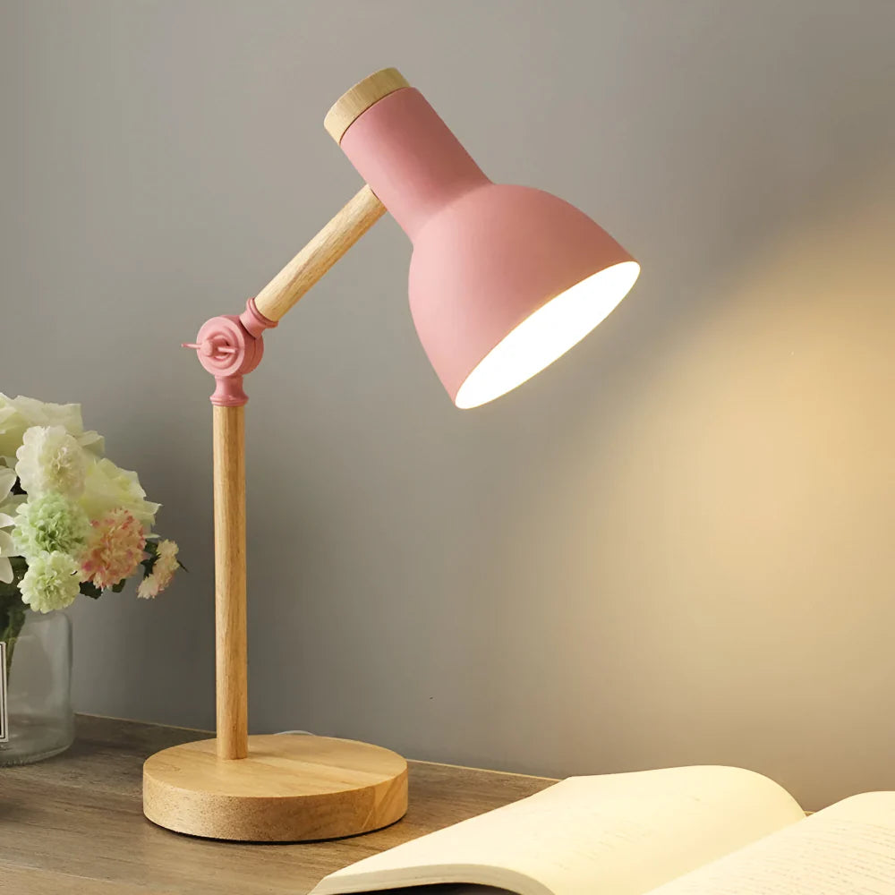 Adjustable Nordic Table Light with Wooden Base for Desk Use