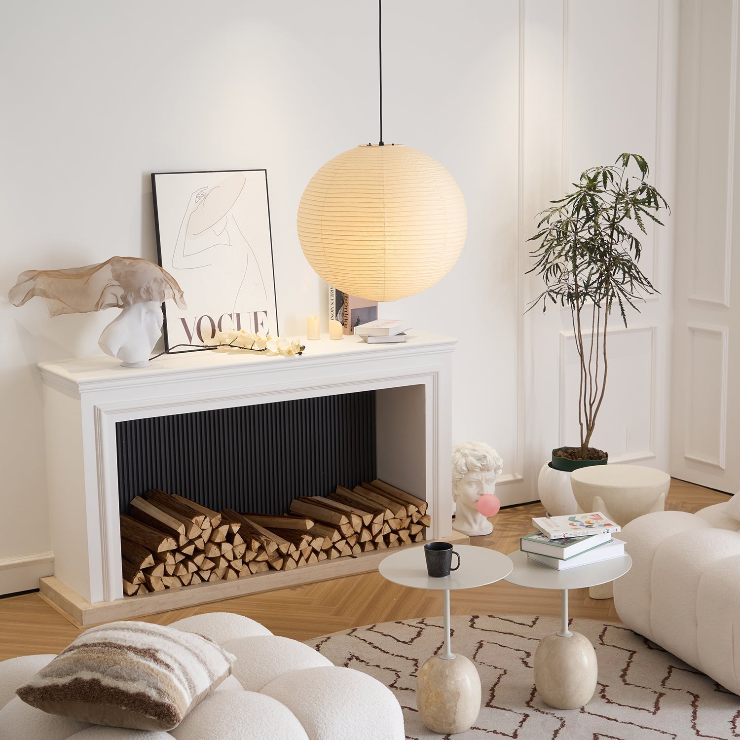 Soft Ambient Light Paper Pendant Lamp with Japanese Design