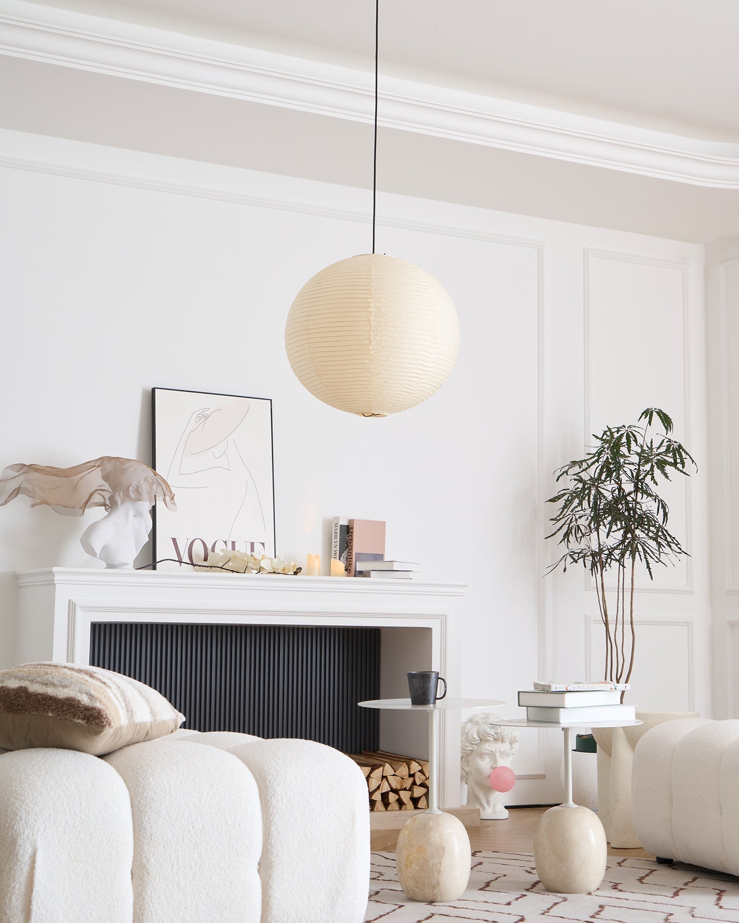 Soft Ambient Light Paper Pendant Lamp with Japanese Design