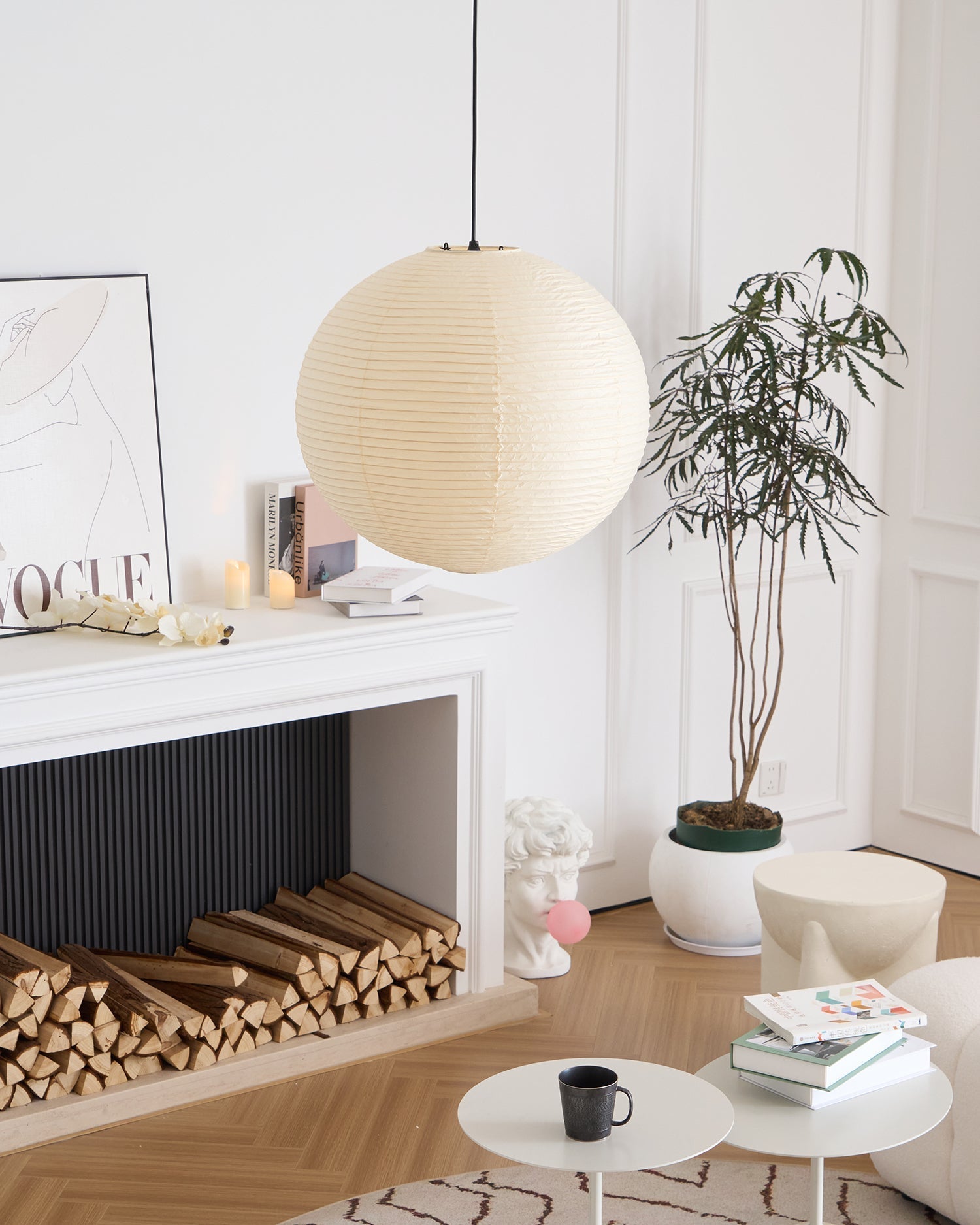 Soft Ambient Light Paper Pendant Lamp with Japanese Design
