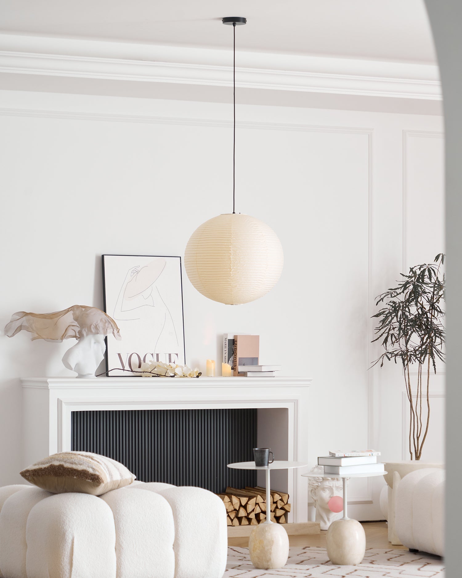 Soft Ambient Light Paper Pendant Lamp with Japanese Design