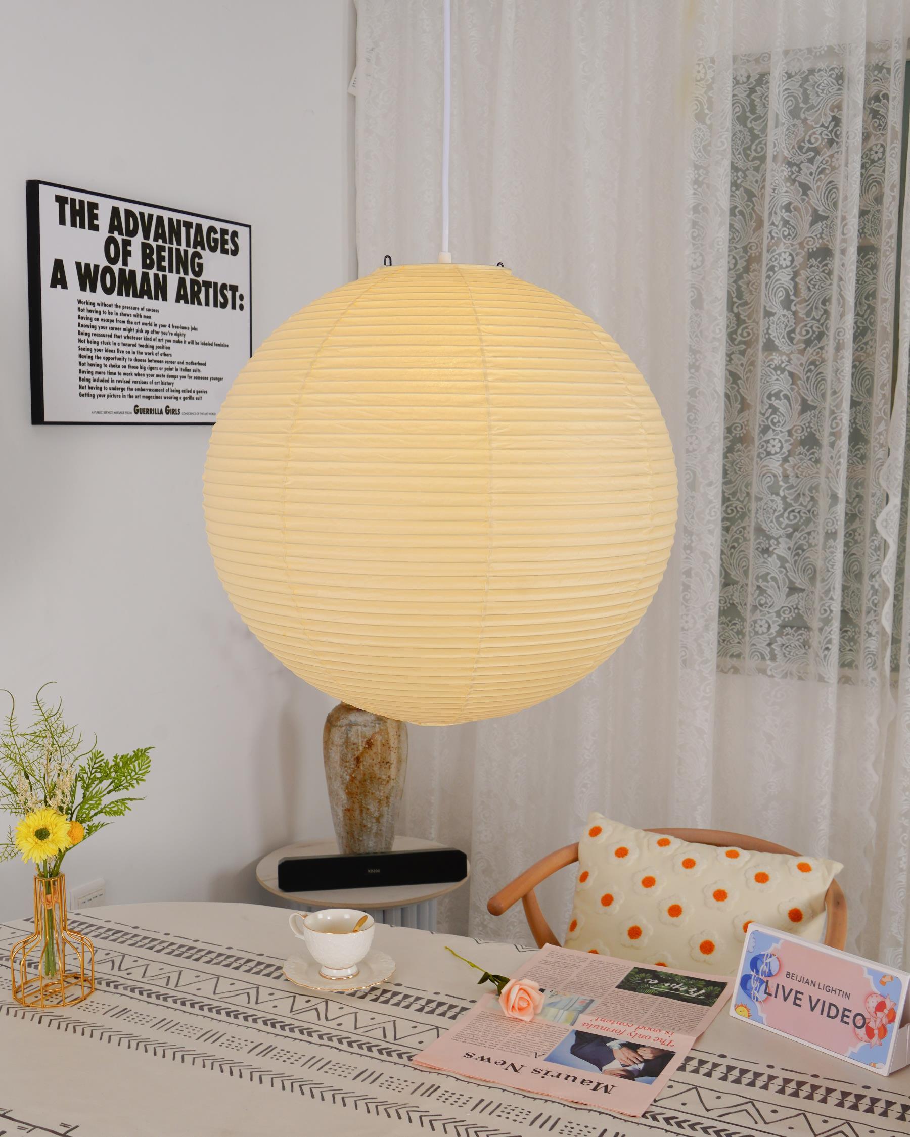 Soft Ambient Light Paper Pendant Lamp with Japanese Design