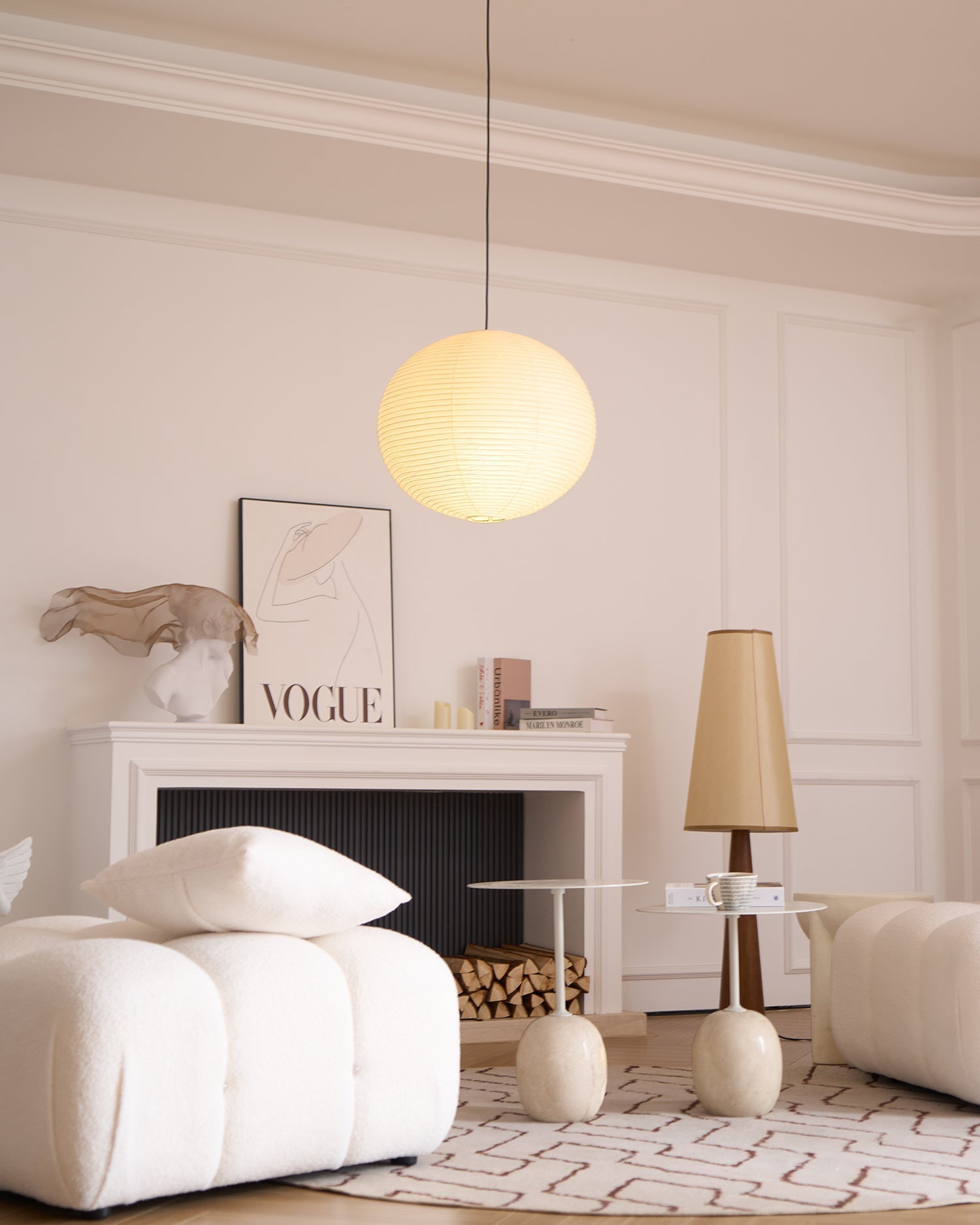 Soft Ambient Light Paper Pendant Lamp with Japanese Design