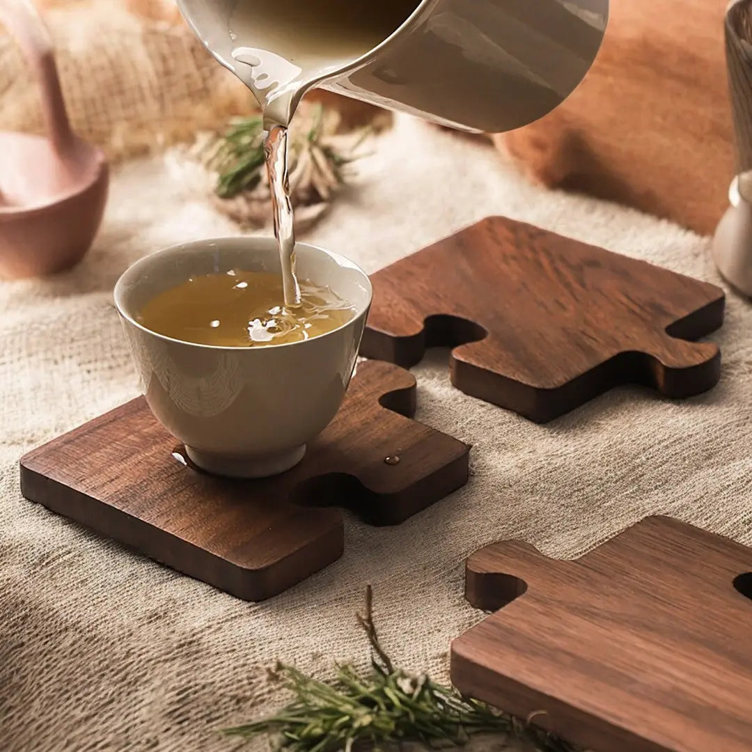 Crafted Walnut Puzzle Coasters for Stylish Table Protection
