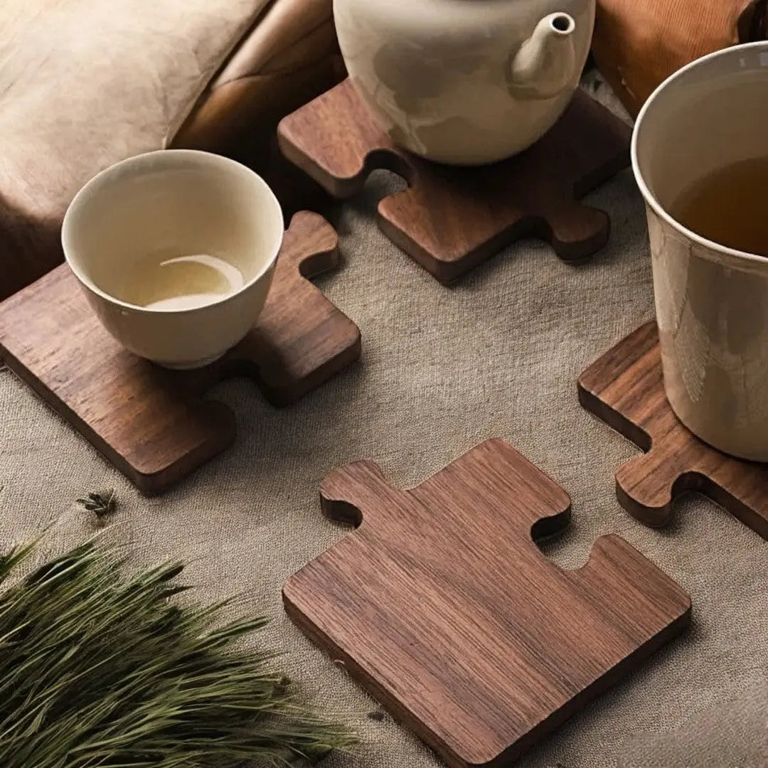 Crafted Walnut Puzzle Coasters for Stylish Table Protection