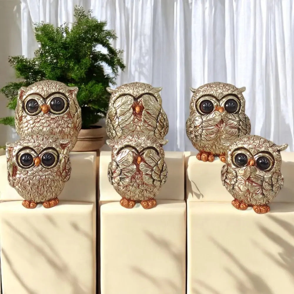 Charming Golden Owl Set of 3