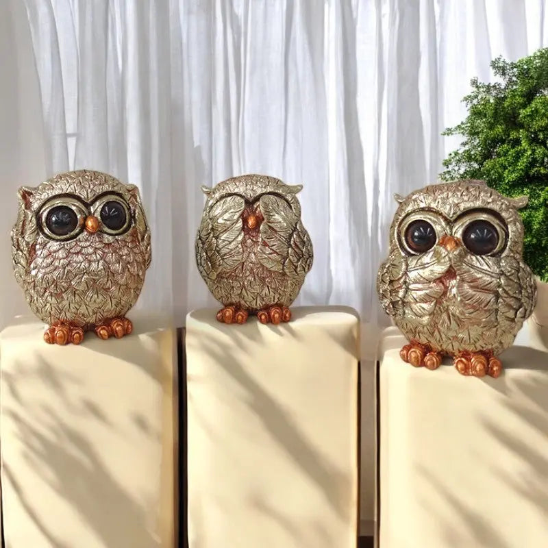 Charming Golden Owl Set of 3