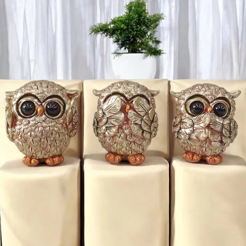 Charming Golden Owl Set of 3