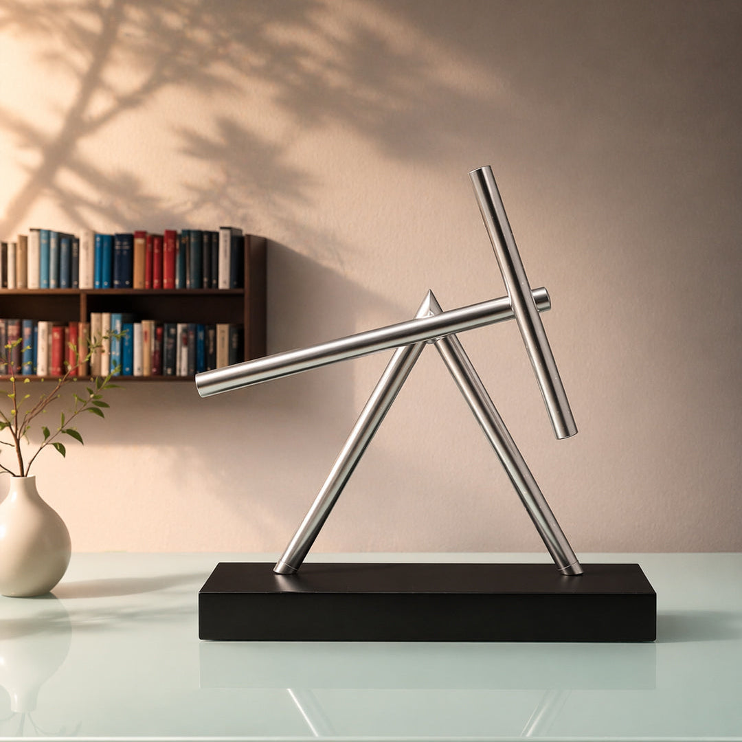 AetherWave Kinetic Art Piece - Dynamic Motion Sculpture with Wood Stand
