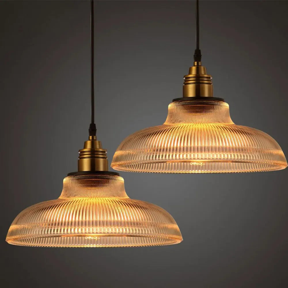 Elegant Hanging Lamp with Ribbed Glass Pendant Light
