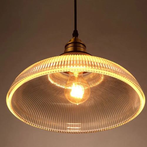 Elegant Hanging Lamp with Ribbed Glass Pendant Light