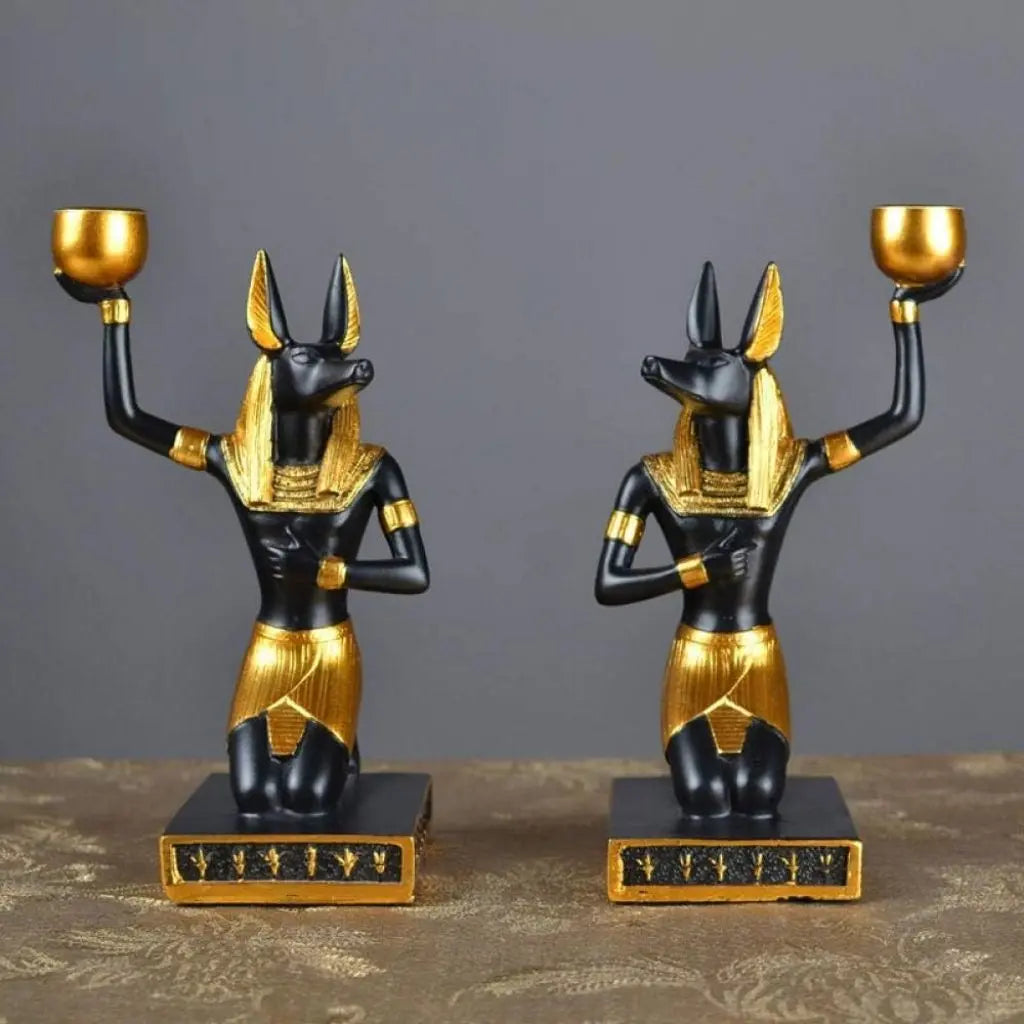 Regal Egyptian Deity Candle Holder Set