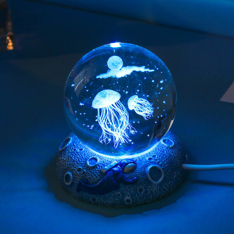 3D Laser Engraved Crystal Night Light - Elegant AquaSphere Design
