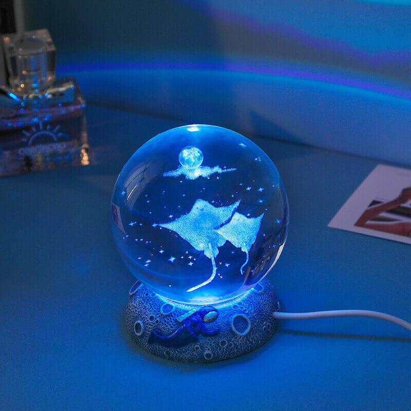 3D Laser Engraved Crystal Night Light - Elegant AquaSphere Design