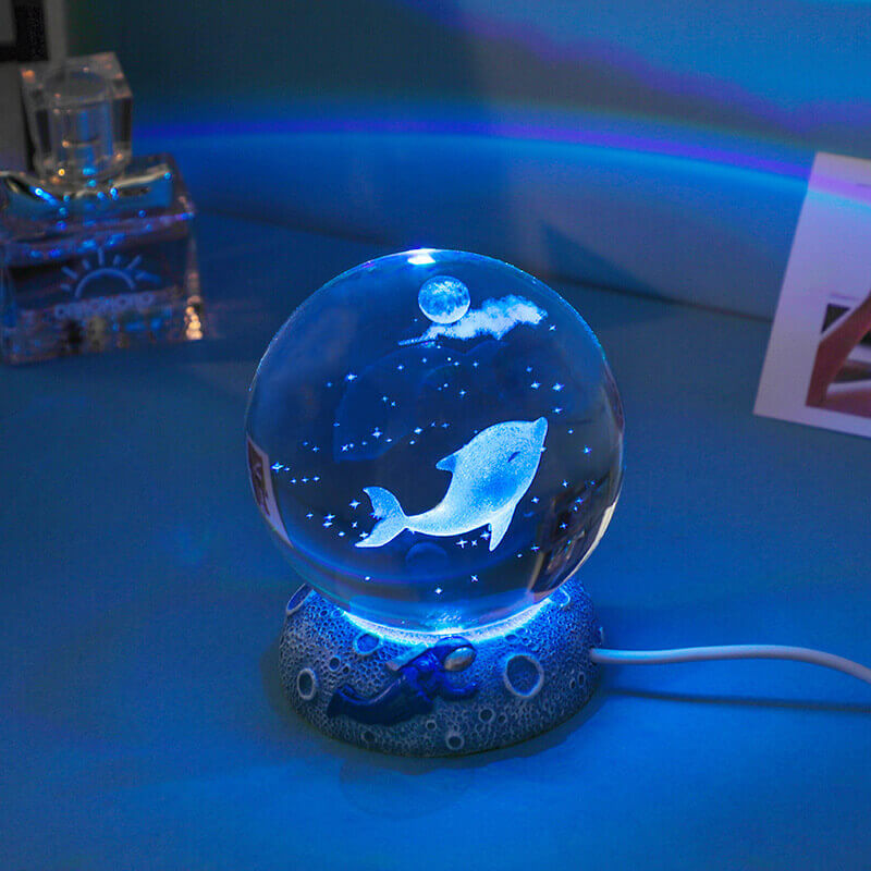 3D Laser Engraved Crystal Night Light - Elegant AquaSphere Design