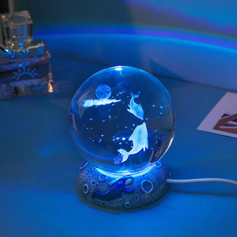 3D Laser Engraved Crystal Night Light - Elegant AquaSphere Design