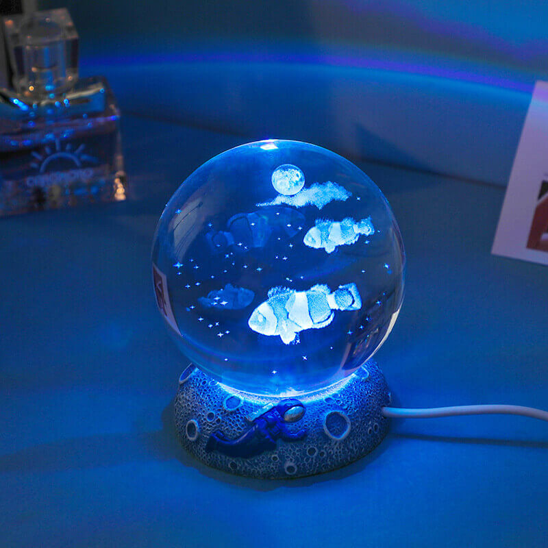 3D Laser Engraved Crystal Night Light - Elegant AquaSphere Design