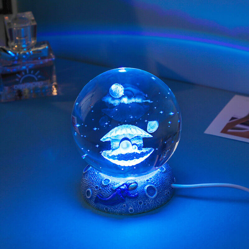 3D Laser Engraved Crystal Night Light - Elegant AquaSphere Design