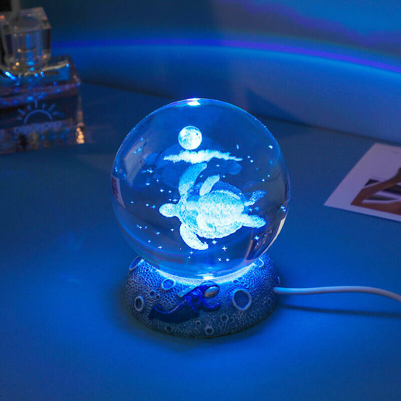 3D Laser Engraved Crystal Night Light - Elegant AquaSphere Design