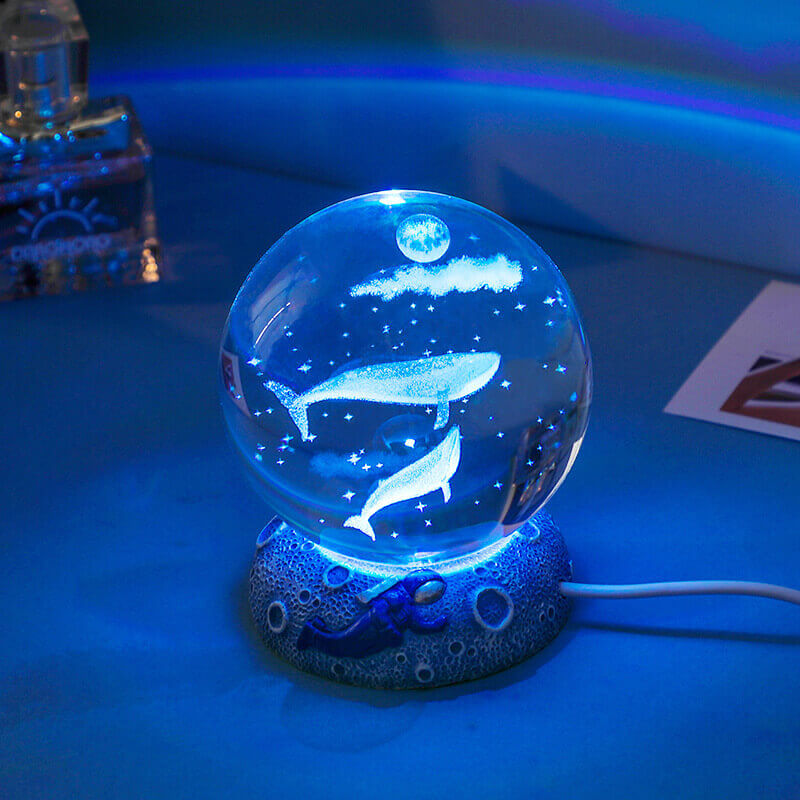 3D Laser Engraved Crystal Night Light - Elegant AquaSphere Design