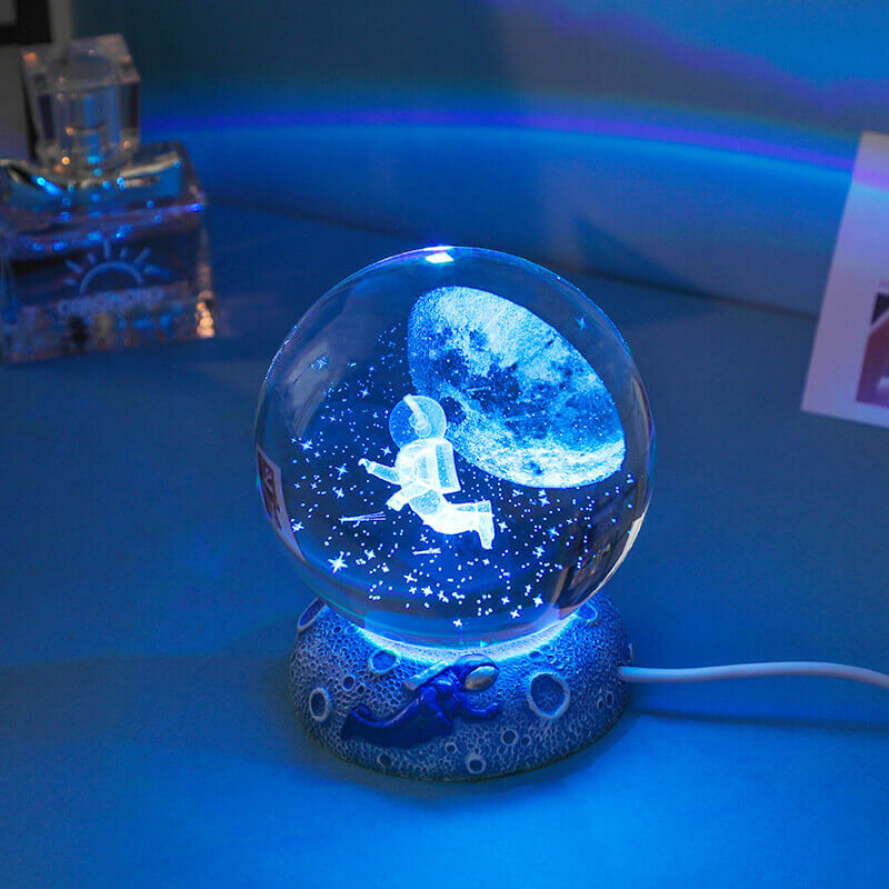 3D Laser Engraved Crystal Night Light - Elegant AquaSphere Design