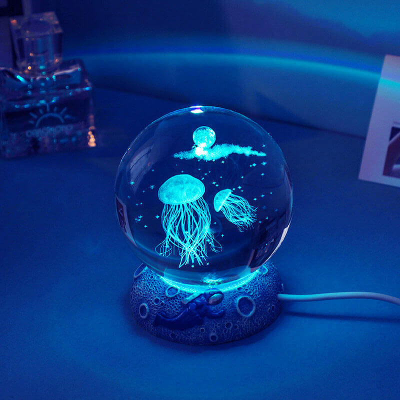3D Laser Engraved Crystal Night Light - Elegant AquaSphere Design