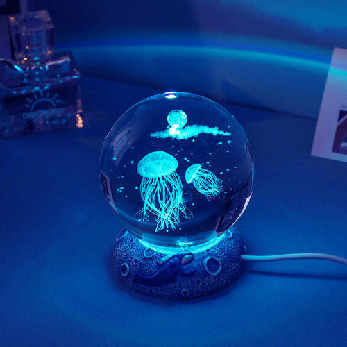 3D Laser Engraved Crystal Night Light - Elegant AquaSphere Design