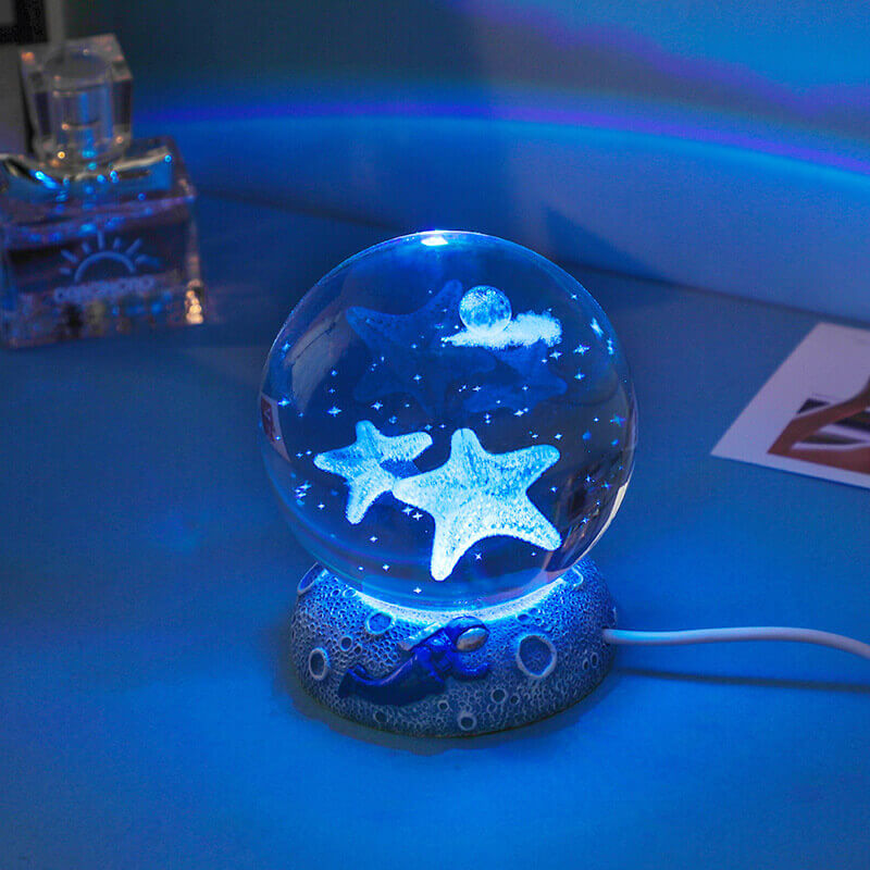 3D Laser Engraved Crystal Night Light - Elegant AquaSphere Design