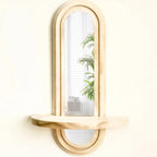 Chic Archway Wall Mirror with Built-In Wooden Display Shelf