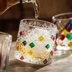 Elegant Tilted Base Whiskey Glass Set with Coasters