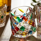 Elegant Tilted Base Whiskey Glass Set with Coasters
