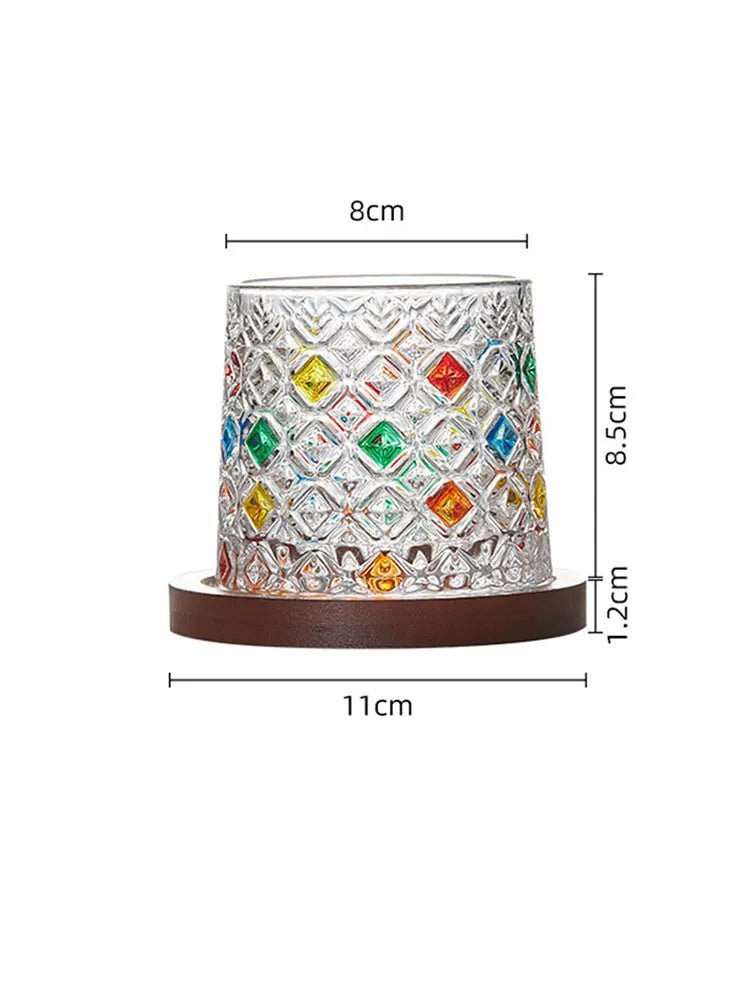 Elegant Tilted Base Whiskey Glass Set with Coasters