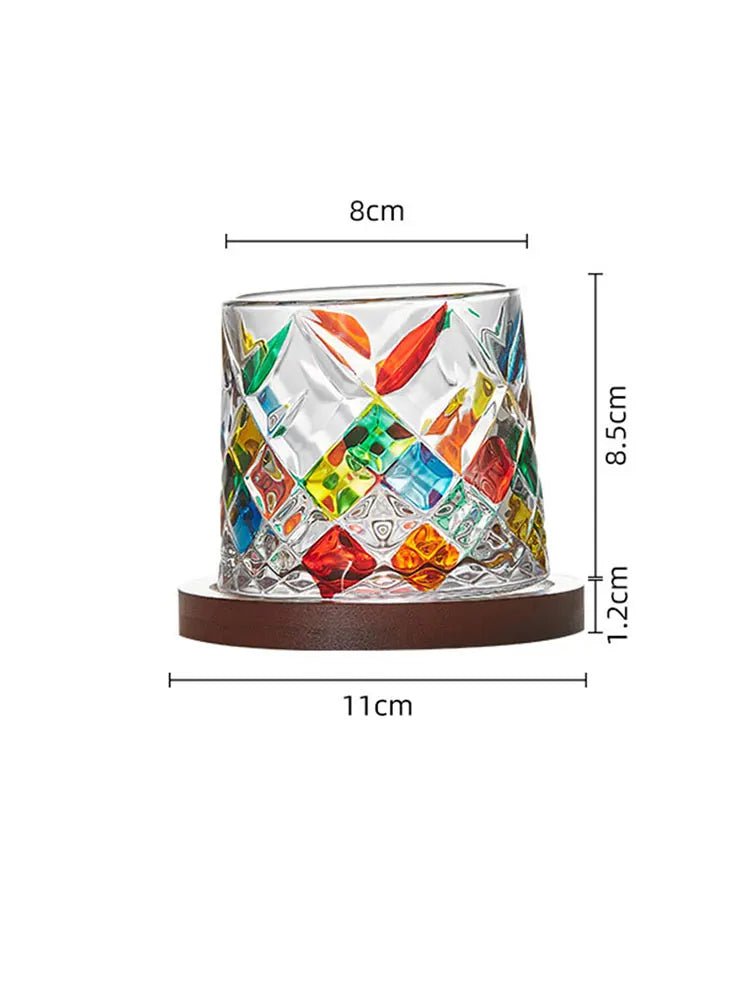 Elegant Tilted Base Whiskey Glass Set with Coasters